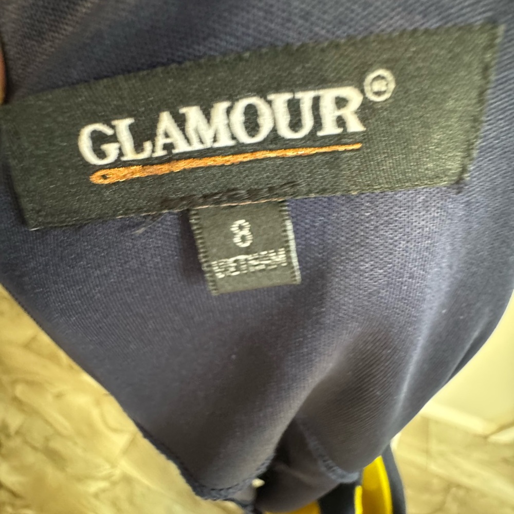Glamour One Shoulder Dress in Navy and Yellow - Picture 3 of 4